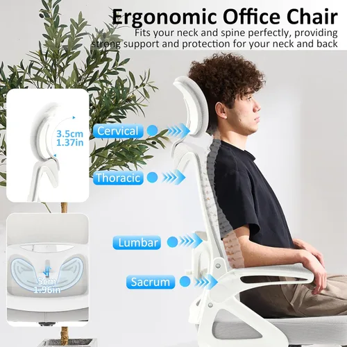 Vista 3 de Fizzin Silla de oficina ergonómica, silla de escritorio ergonómica con reposacabezas de malla para computadora con respaldo alto, soporte lumbar