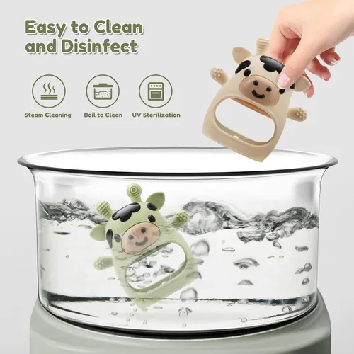 Vista 6 de Paquete de 2 juguetes de dentición para bebés de 0-6 y 6-12 meses, manoplas ajustables anti-caída para muñeca, juguetes masticables de bebé