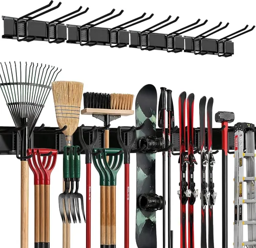 Vista 10 de TIDYME Organizador de pared de garaje Estante de almacenamiento de herramientas resistente de 48 pulgadas Ganchos ajustables de doble capa