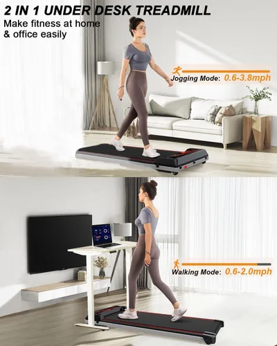 Vista 4 de Cinta de correr 3 en 1, almohadilla portátil para caminar debajo del escritorio con inclinación para el hogar/oficina, control remoto, pantalla LED