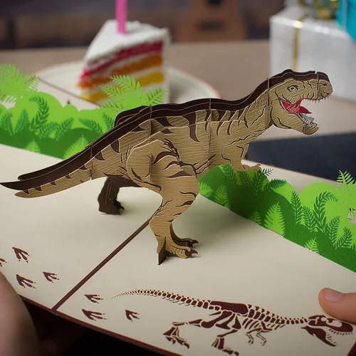 Vista 4 de Devine - Tarjeta de cumpleaños de dinosaurio T Rex Tarjetas 3D Pop Up Tarjetas de cumpleaños para niños, papá y esposo, tarjetas de felicitación