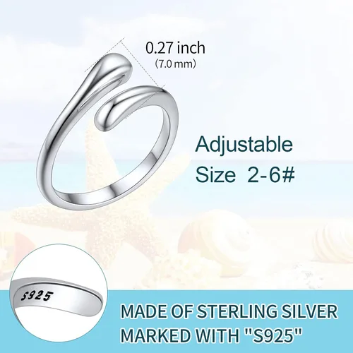 Vista 3 de ChicSilver Anillo de plata de ley 925, anillo de banda ajustable hipoalergénico, Plata de ley