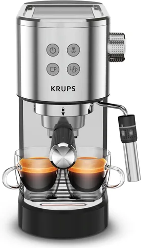KRUPS Máquina de café expreso de acero inoxidable: presión de bomba de 15 bares, espumador de leche para capuchino y café con leche,