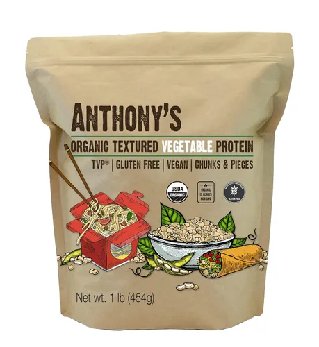 Anthony's Trozos y trozos de proteína vegetal orgánica texturizada, TVP, 1 libra, sin gluten, vegano, sin sabor