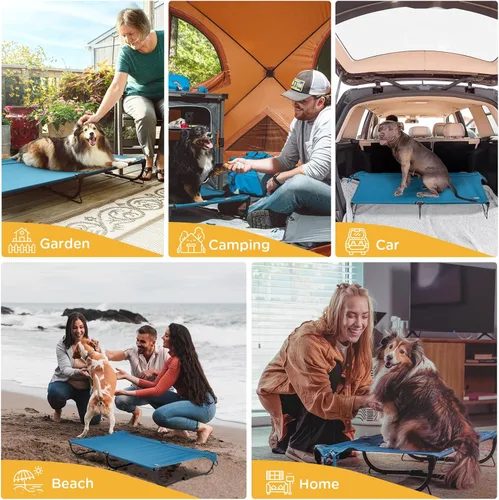 Vista 7 de Catre plegable elevado para perros, cama elevada grande para perros para exteriores, cama fresca a prueba de masticación para mascotas, portátil