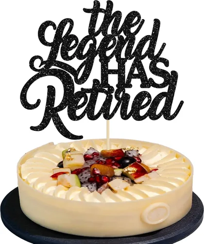 1 pieza de decoración de pastel con purpurina negra con purpurina de despedida, hola, pensión, decoración para tartas de despedida de jubilación,