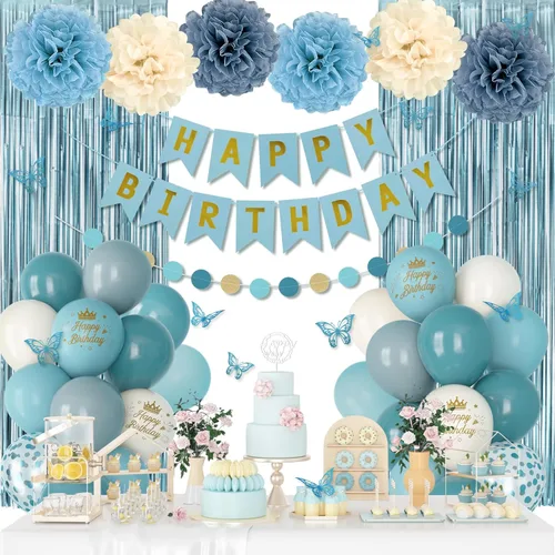 Vista 17 de Decoraciones de Cumpleaños Neutras para Mujeres y Niñas, Globos con Confeti Blanco Arena Dorado con Estampado Metálico, Calcomanías de Mariposa