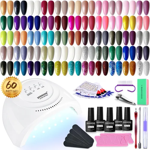 Vista 13 de JODSONE - Kit de esmalte de uñas de gel de 23 piezas, conjunto de esmalte de uñas de gel clásico de moda colorida, 3 botellas de capa base mate