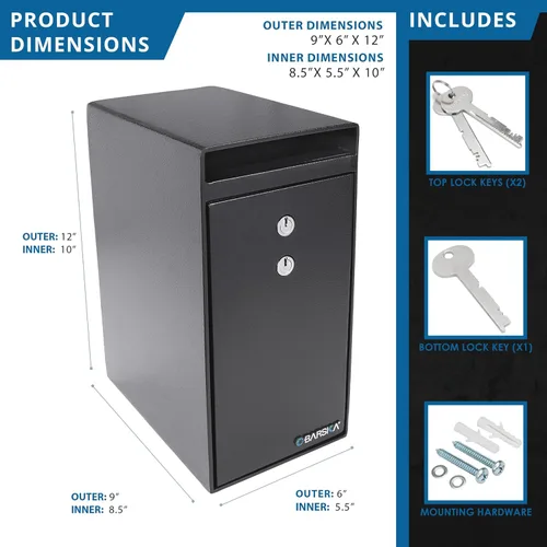 Vista 6 de Winbest Caja fuerte de acero con doble llave para dinero en efectivo y caída, 12 x 9 x 6 pulgadas