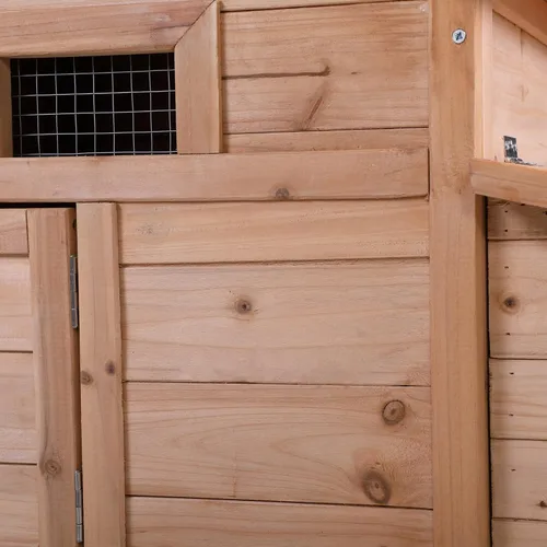 Vista 6 de Conejera de madera, para exteriores, gallinero de madera para mascotas con rejillas de ventilación, puerta que se puede abrir, cuna para 2 conejos