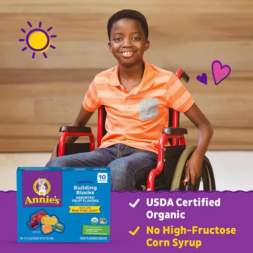 Vista 6 de Bocadillos Orgánicos Building Blocks de Annie's con Sabor a Fruta, Sabores de Frutas Variados, Sin Gluten, 10 Bolsas, 7 oz