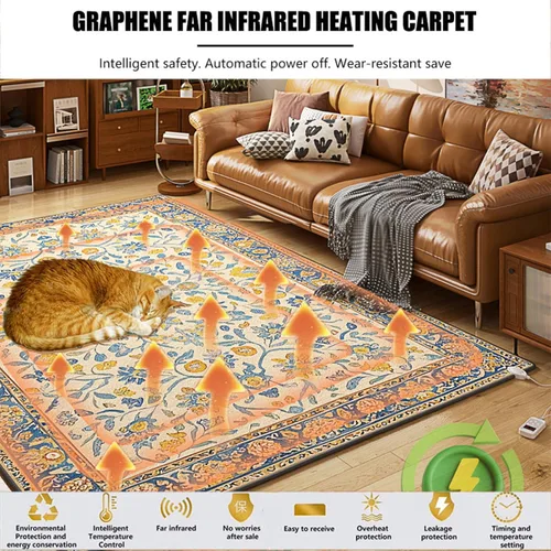 Vista 2 de Removable Washable Graphene Electric Heating Carpet Plush Heated Area Rug Indoor Floor Heating Mat Foot Warmer with Timer Fast Warm Up, Heated Floor