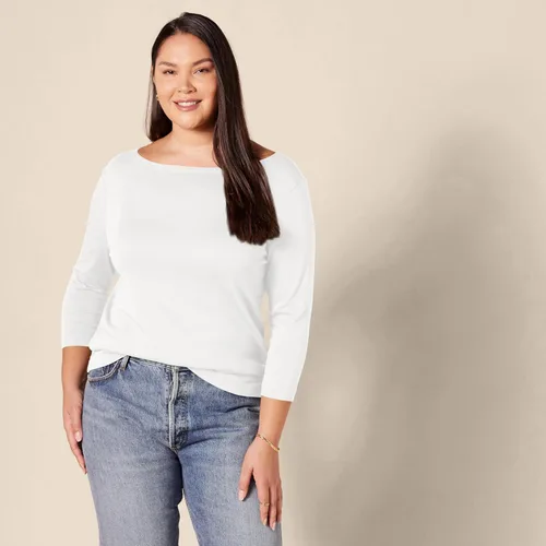 Vista 7 de Tienda Essentials Camiseta de manga 34 y cuello barco de corte entallado para mujer