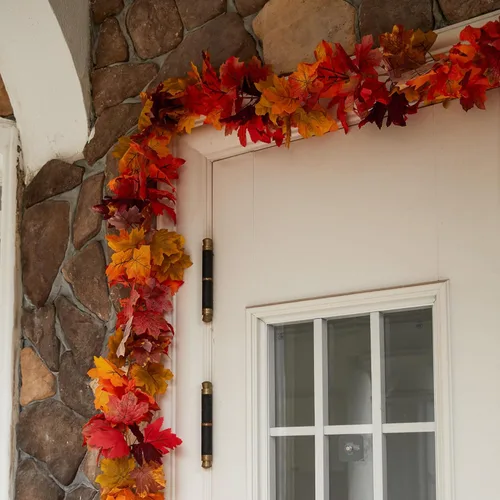 Vista 7 de 6 guirnaldas de hojas de arce de otoño, PARTY JOY de 5.6 pies, guirnalda de otoño artificial de hojas de arce colgante, decoración de mesa de otoño