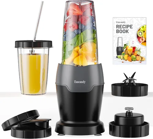 Batidora de batido real de 900 vatios para batidos y licuados con espumador de leche, juego de licuadora personal 12 en 1, cuchillas de acero