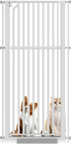 Vista 11 de Glaf Puerta extra alta para mascotas de 63 pulgadas, puerta de gato montada a presión, puerta de metal de seguridad para gatos, ancho ajustable