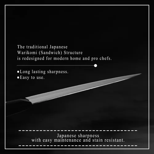 Vista 6 de Gyuto - Cuchillo de chef japonés de acero inoxidable con refuerzo, 7 pulgadas (7.087 in) apto para lavavajillas