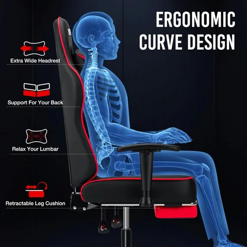 Vista 8 de Silla de juegos con cojín de resorte de bolsillo de masaje, silla reclinable de 155° con reposapiés y reposabrazos ajustables, sillas ergonómicas