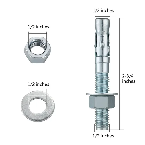 Vista 2 de Wensilon 1/2x2-3/4" 10Pcs de sujetadores estándar en pulgadas para anclajes de cuña de zinc de alta resistencia para cemento y hormigón