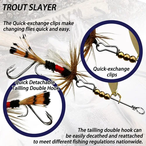 Vista 3 de Señuelos de trucha, spinners de trucha, cola de gallo, señuelos de pesca para lucio, salmón y lucio, kit de hilanderos de pesca, señuelos de boca