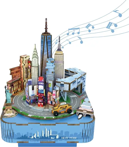 Vista 8 de Tonecheer x British Library Rompecabezas de madera con caja musical para adultos, kit de caja musical giratoria DIY, rompecabezas musical 3D