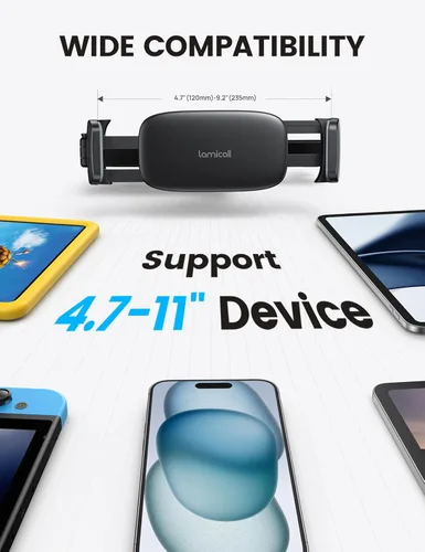 Vista 5 de Lamicall Soporte para reposacabezas de tableta para coche - [Brazo extensible 3 en 1] Soporte ajustable para tableta en el coche para asiento