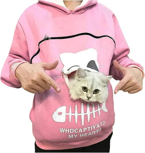 Vista 7 de Sudadera con capucha para transportar mascotas para hombre y mujer, con soporte para cachorros y gatitos, sudadera con bolsa de animales, sudadera