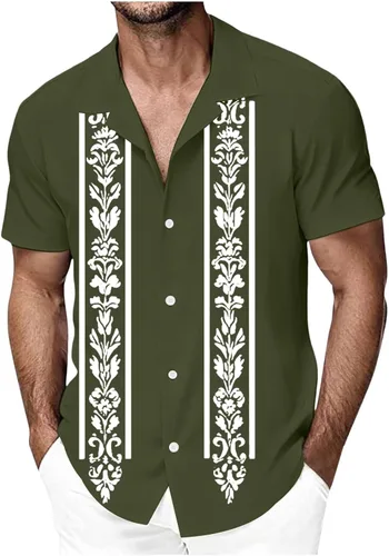 Camisas de cuello cubano para hombre, estilo vintage, estampado floral occidental, blusas bohemias, para verano, playa, vacaciones