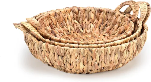 Vista 4 de Trademark Innovations Juego de 3 cestas redondas de jacinto con asas