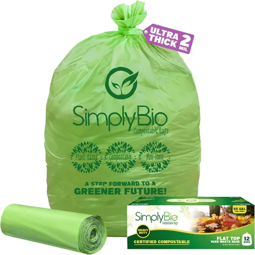 Vista 10 de Simply Bio Bolsas de basura compostables de 50-55 galones, parte superior plana, resistentes extragruesas de 1.57 mil, 208.2 litros, 12 bolsas, uso