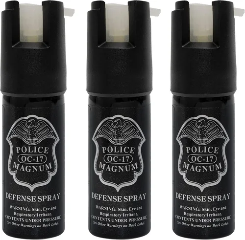 POLICE MAGNUM Spray de pimienta pequeño autodefensa - Máxima resistencia al calor, fabricado en los Estados Unidos, paquete de 3 unidades de bloqueo