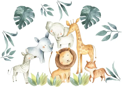 Murwall Kids Wall Decal Safari Animals Wall Sticker for Nursery African Animal Removable Peel and Stick King Lion Hippopotam Elephant Giraffe Decals