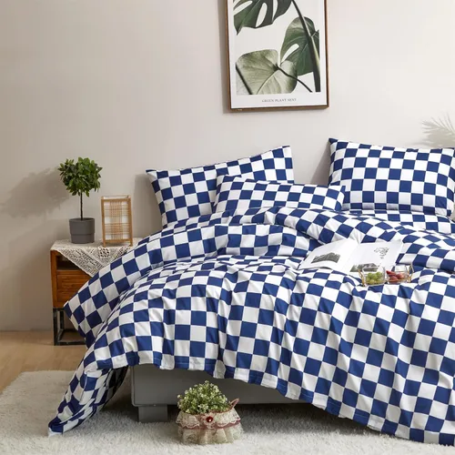 Vista 432 de CLOTHKNOW Juego de edredón de 3 piezas a cuadros color beige óxido, tamaño Full, juego de ropa de cama de cuadros edredón terracota con 2 fundas
