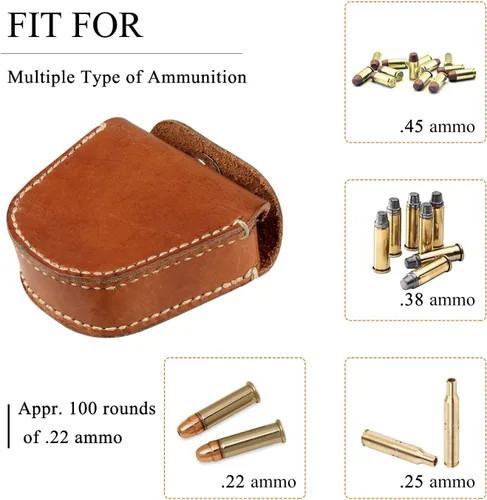 Vista 6 de Firedog Bolsa de munición, bolsa de munición con tirachinas para 0.354 in .22Lr .38 de piel de caza de cinturón de munición