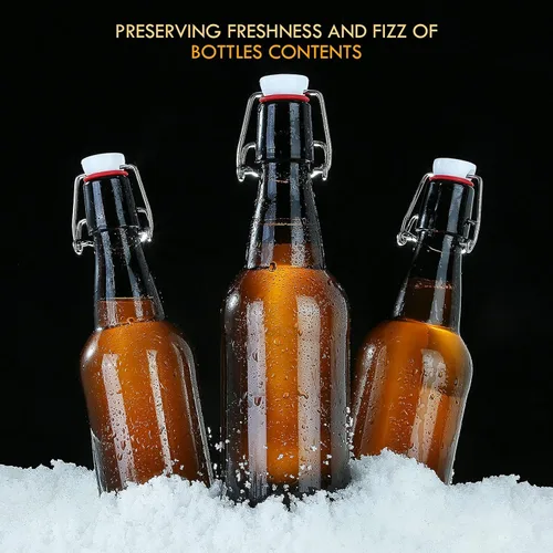 Vista 3 de YEBODA Botellas de cerveza de vidrio ámbar de 16 onzas para elaboración casera con tapas abatibles, caja de 6
