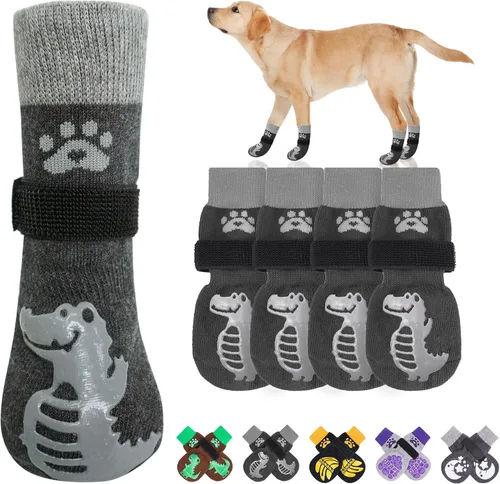 Vista 24 de BEAUTYZOO Calcetines antideslizantes para perros pequeños, medianos y grandes, protector de patas de perro con agarre para suelos de madera dura