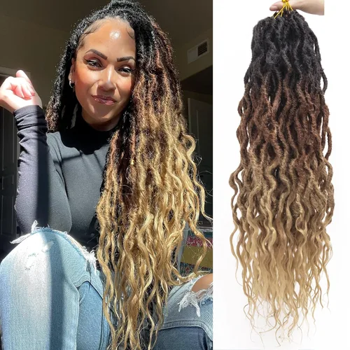 Vista 22 de Rastas de cabello sintético de ganchillo de 16 pulgadas, rastas suaves con extremos rizados, extensiones de rastas sintéticas bohemias de ganchillo