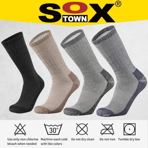 Vista 6 de SOX TOWN Men's Merino Wool Cushion Crew Socks Moisture Wicking Control for Outdoor Hiking Work Boot Thermal Warm All Seasons