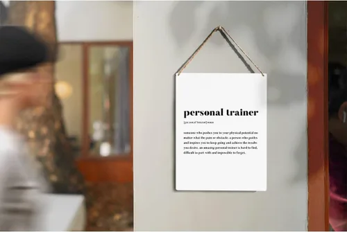 Vista 5 de FREHVN Letrero de madera con definición de entrenador personal, moderno, para entrenamiento personal, letrero de madera, rústico, para colgar