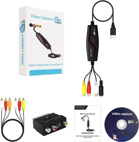 Vista 8 de Convertidor VHS a digital, dispositivo de tarjeta de captura de video, VHS VCR Hi8 Mini DV a Mac convertidor digital, convertidor de video RCA a USB