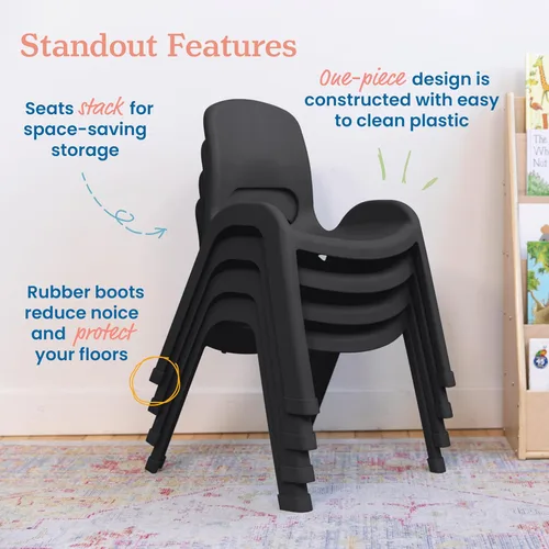 Vista 6 de ECR4Kids Silla apilable SitRight de plástico, 11 pulgadas, muebles de aula, negro, paquete de 4