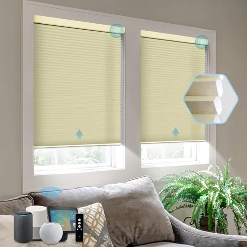 Vista 18 de SmartWings Persianas celulares motorizadas, persianas de panal compatibles con Zigbee/Alexa/Z-Wave/Homekit, control remoto inalámbrico para hogar