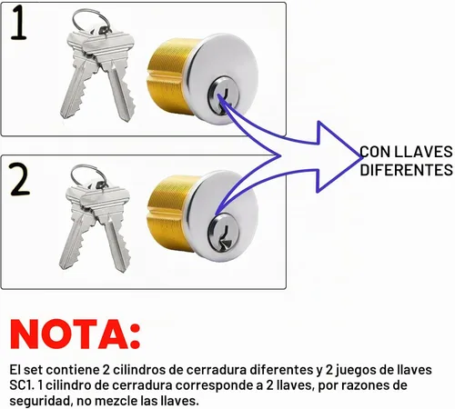 Vista 3 de Cerraduras de cilindro de puerta de embutir de latón 2 piezas con 2 llaves