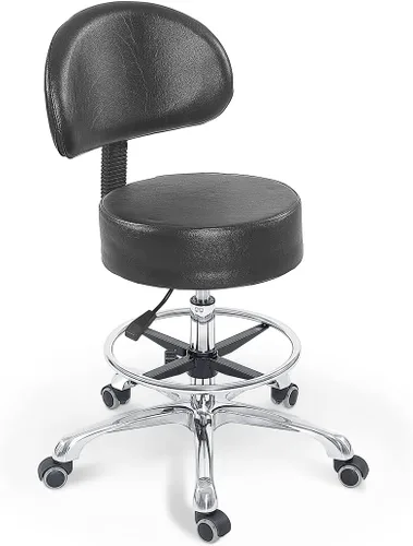Grace&Grace Taburete giratorio de altura ajustable con respaldo extra grueso para máxima comodidad para salón, estudio, tienda, cocina (negro, con