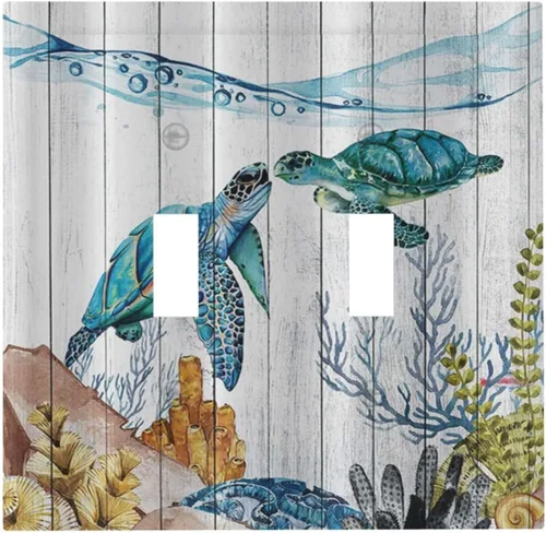 Vista 116 de Placa decorativa para interruptor de luz, medusas, tortugas marinas, fantasía, océano, 2 bandas, 1 palanca, 1 placa de pared dúplex, cubiertas