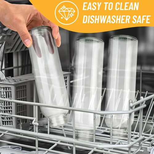 Vista 12 de Sursip Botellas de agua de vidrio de 18 onzas con tapas, botellas de jugo, botella de jugo de vidrio transparente para exprimir, botellas de jugo