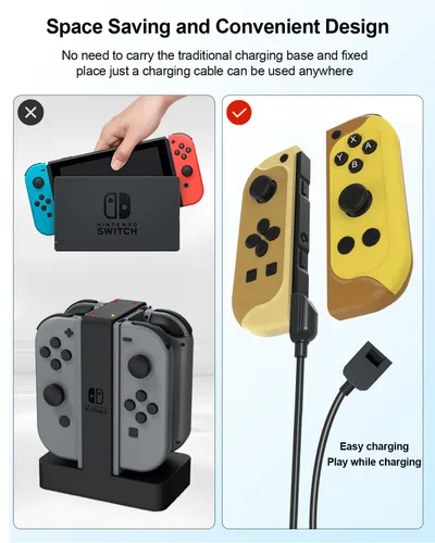 Vista 5 de SYACHI Joycon Charger Cable for Switch, Portable Joycon USB Charger Cable Short for Nintendo Switch Controller Charger with LED Indicator Replaces