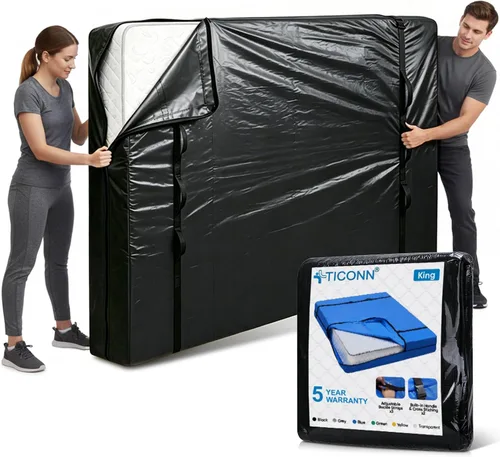 Vista 23 de TICONN Bolsas para colchón para mudanza, bolsa de almacenamiento de servicio pesado para colchón Full XL con asa perimetral y hebillas ajustables