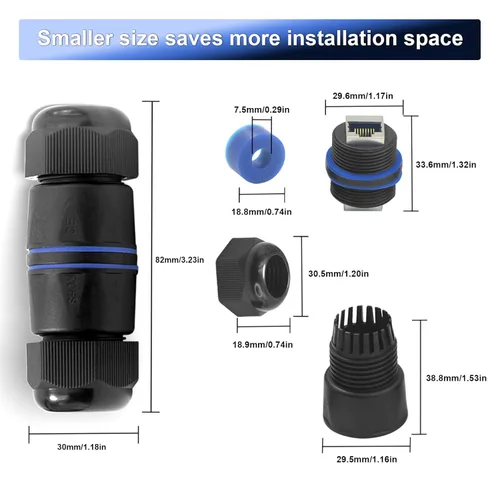 Vista 6 de VCELINK Acoplador RJ45 Impermeable IP68 Perfil Corto, Conector Ethernet Impermeable Blindado Cat6/Cat5E/Cat5, Extensor de Cable de Red LAN