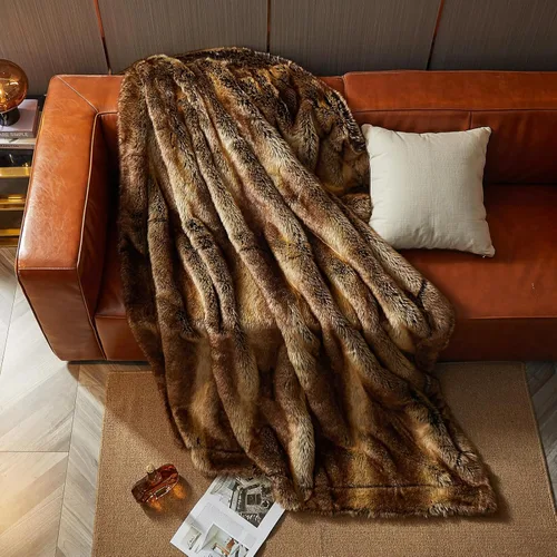 Vista 2 de HOMFINE Manta de piel sintética de lujo, súper gruesa, cálida y larga, mullida para cama, sofá, decoración del hogar con parte trasera de terciopelo